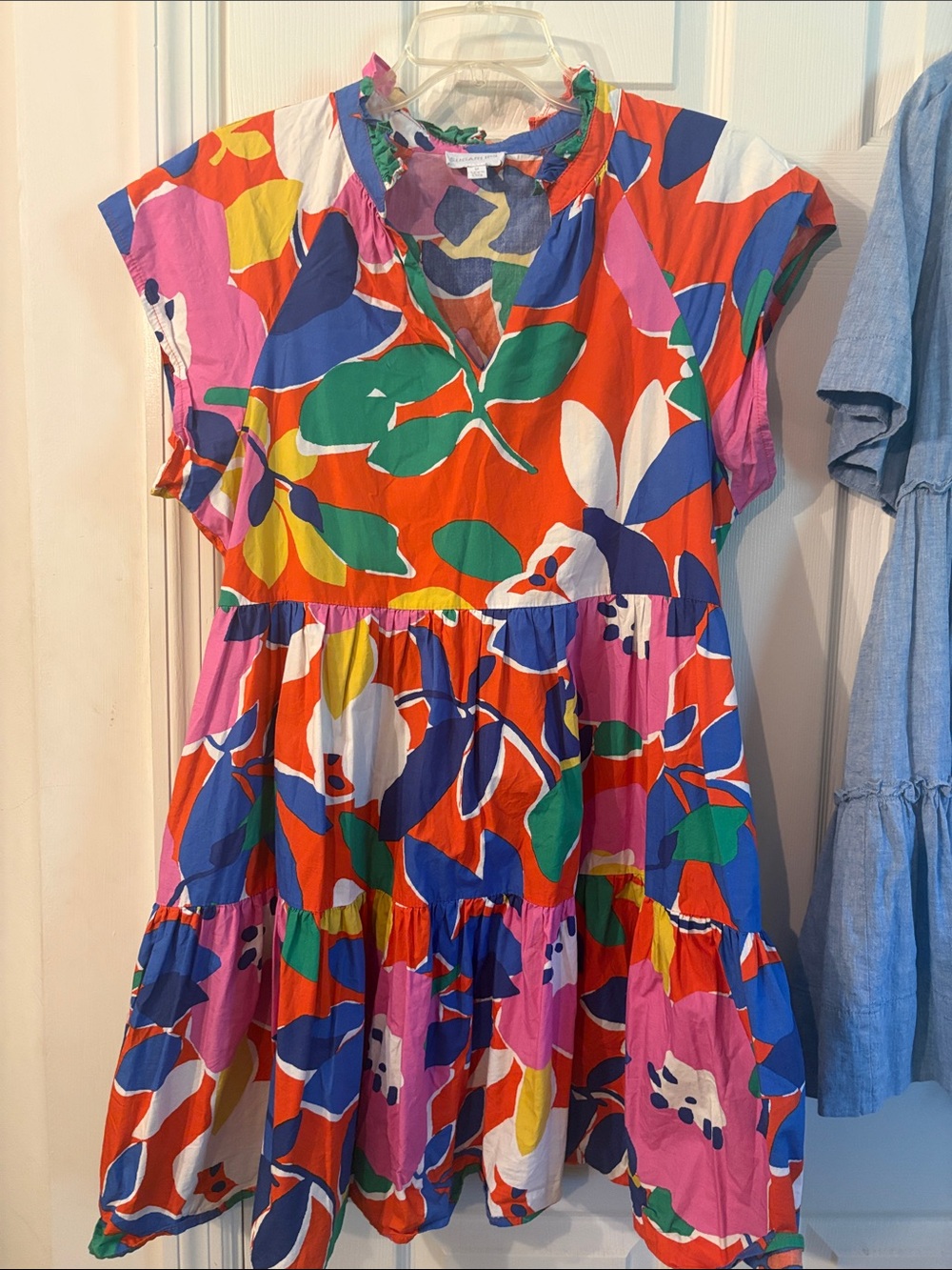 Sugarlips Multicolor V Neck Bold Floral Tiered  Dress Size Medium